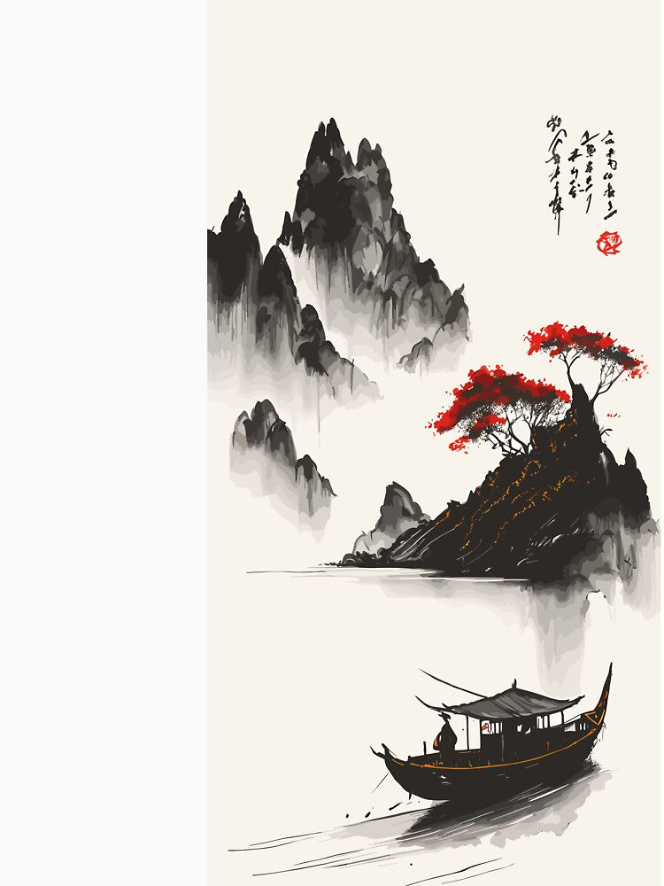 A Muted Chinese Ink Art T-Shirt by ROYALBIRDS