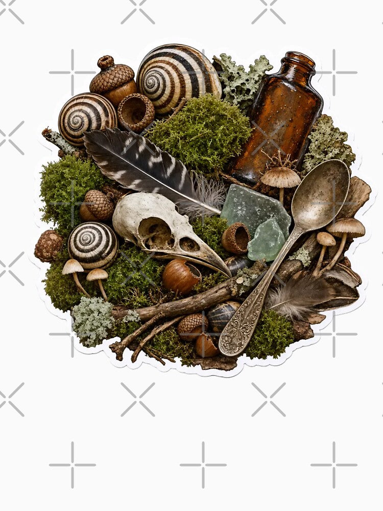 Goblincore Forage Pile with Snails Acorns Moss and Found Treasures by StickyGuys