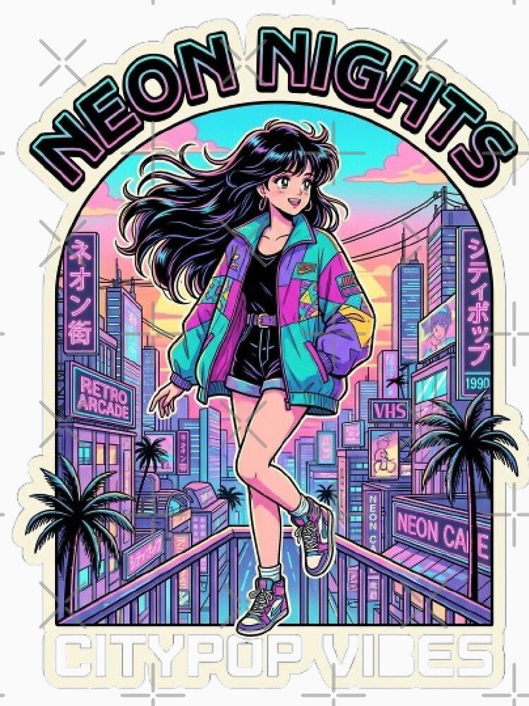 Neon Nights: Citypop Vibes - 90s Retro Anime Girl Aesthetic by ArtisticlyVibes
