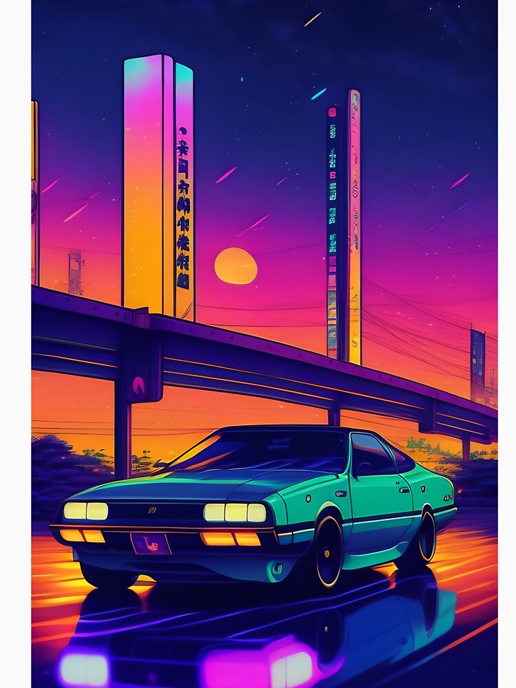 Vintage 90's Anime car Cyberpunk Night Sky Lofi retro aesthetic by iluminal