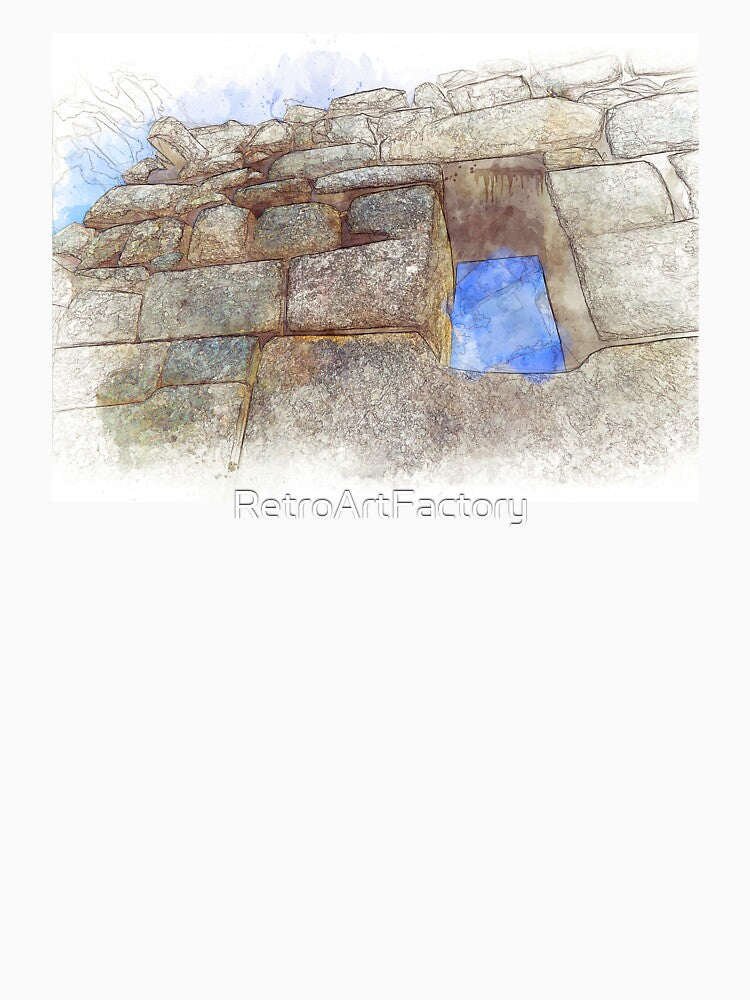 Stone Wall of Machu Picchu, Peru - Sketch Style by Retro Art Factory