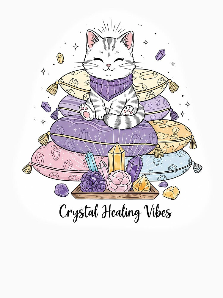 Crystal Healing Vibes Spiritual Cat Meditation by DESIGNPP