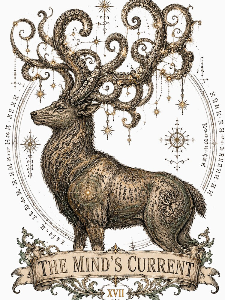 The Mind's Current - Ancient Celestial Stag & Occult Etching by Horizon Prime