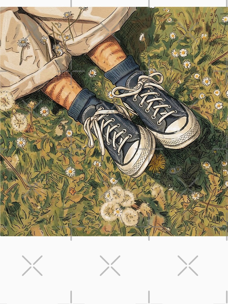 Sneakers in Daisy Meadow Illustration | Vintage Spring Field Art by Butterfly-Dream