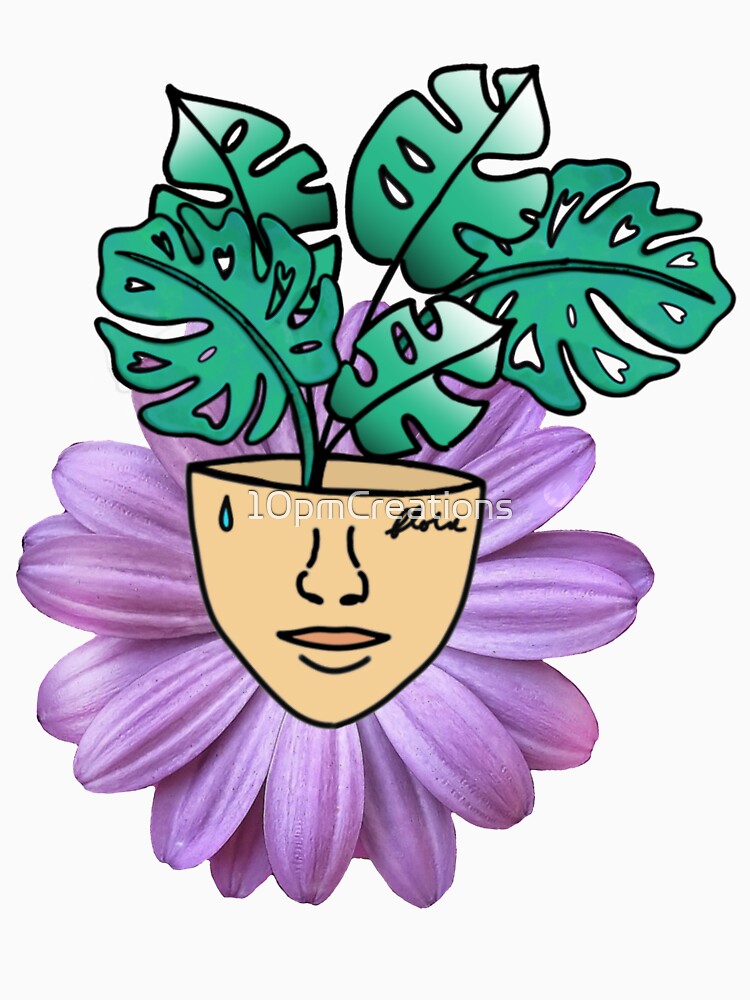Monstera Plant Leaf with a Realism Purple Daisy for Surrealism Vibes by 10pmCreations
