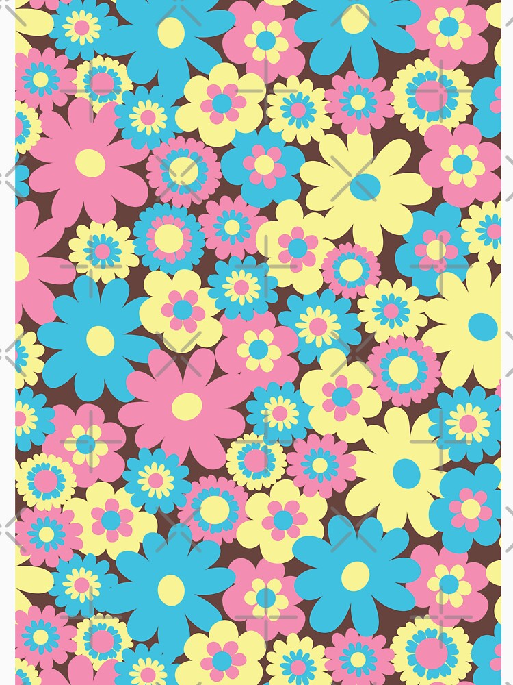 80s pastel retro flowers, pastel pink, pastel blue, pastel yellow, 60s retro pattern, groovy florals by blomastudios