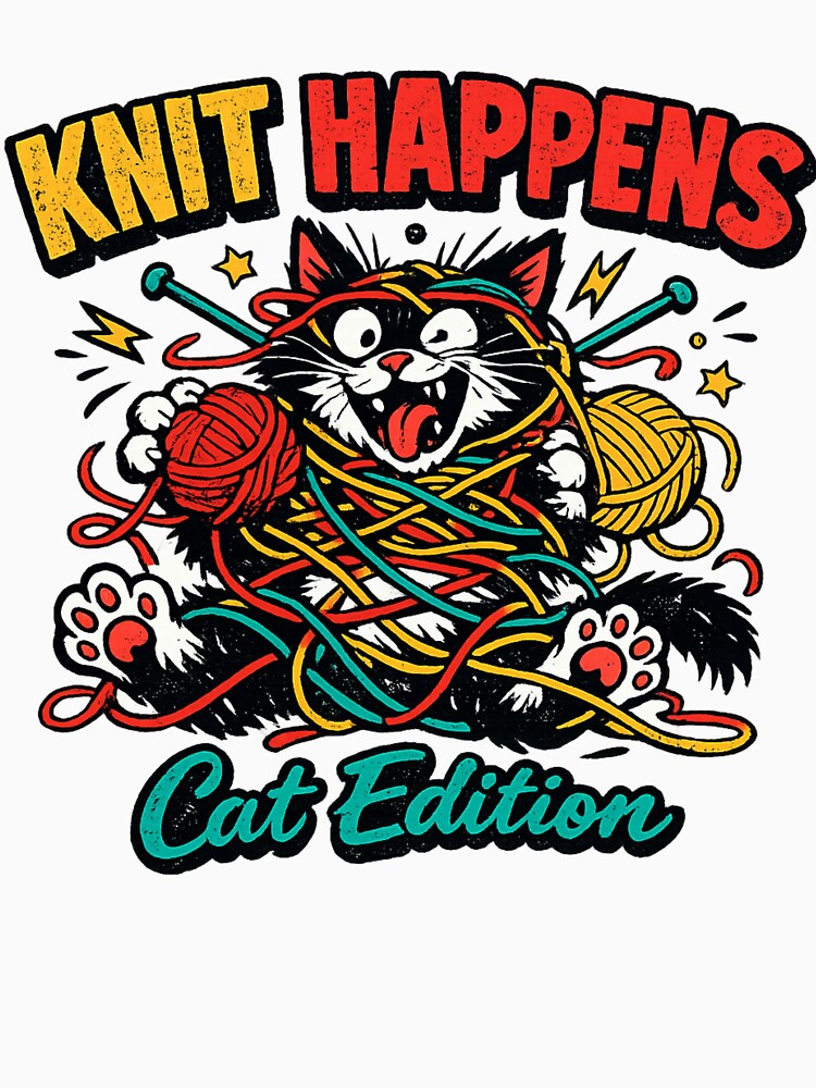 Knit Happens Cat Edition Funny Knitting Cat Chaos Yarn Lover Gift by Ladys-Gents