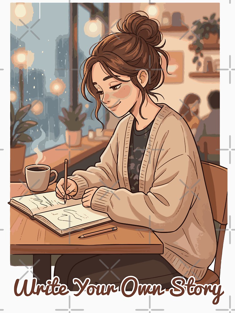 Write Your Own Story Cozy Aesthetic Girl Journal Illustration by AmazingEG
