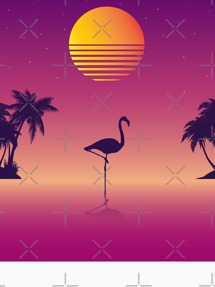 Aesthetic Synthwave Flamingo on Vaporwave beach with palms design by D-C-Designs