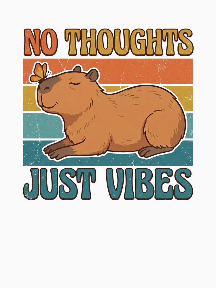 No Thoughts Just Vibes Capybara Funny Retro Vintage 70s Sticker by Pingi-shop