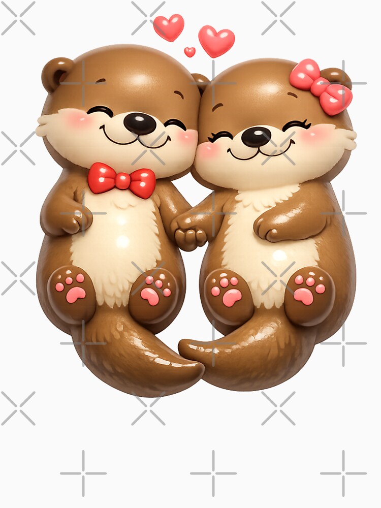 Cute Otter Couple in Love | Kawaii Valentine's Day Art by Moons Studio