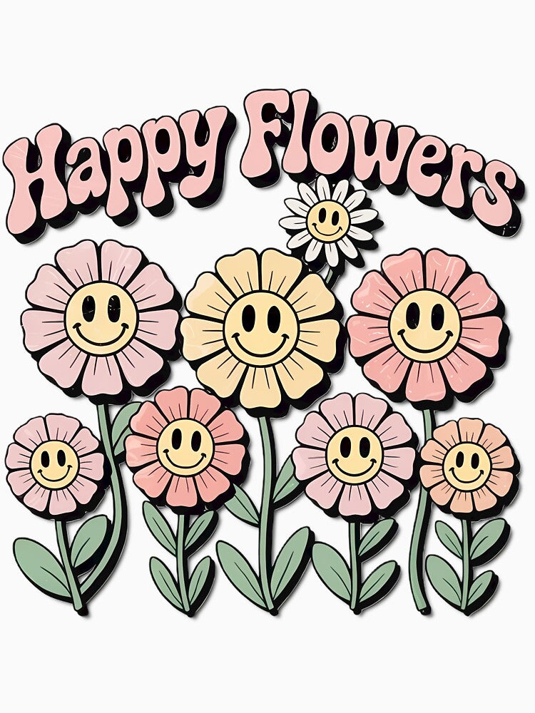 Groovy Happy Flowers Retro Smile Design by Ruth Duran