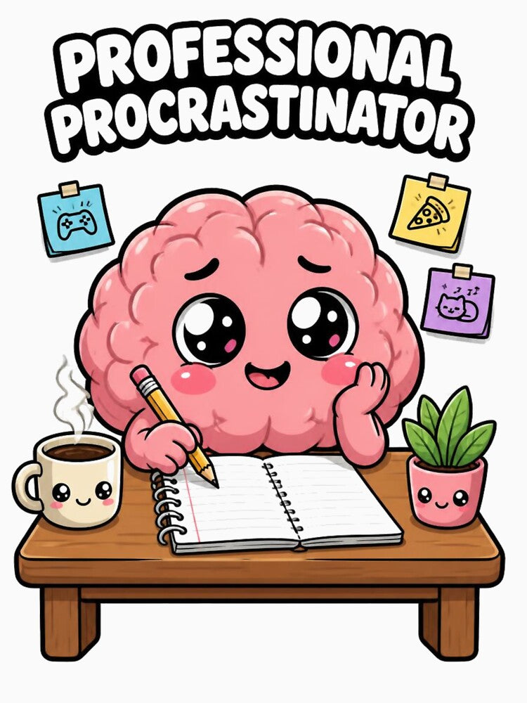 Professional Procrastinator – Cute Funny Brain Cartoon Sticker by Kiinaaa