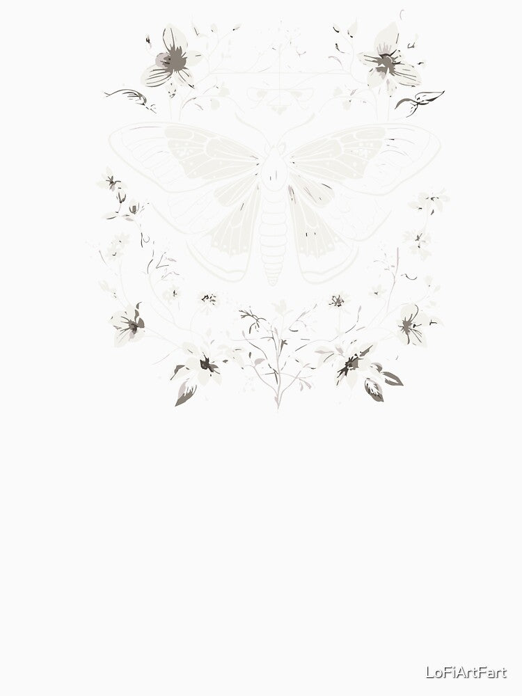 Goth Moth | White Floral Botanical Whimsigothic Illustration | Goth Girl Insect by LoFiArtFart