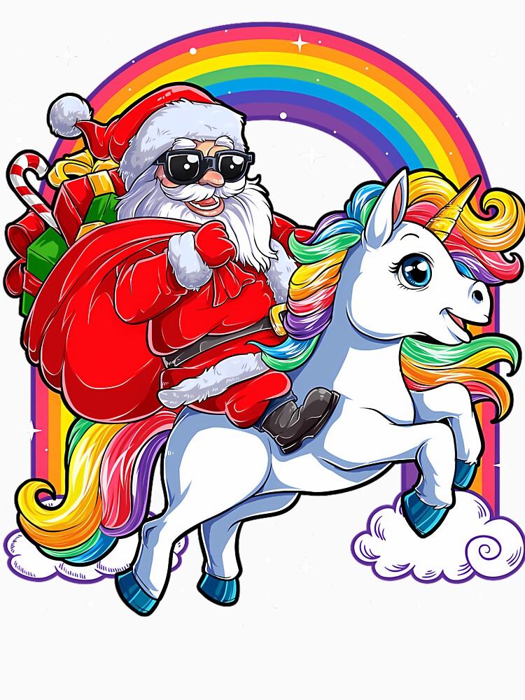 Christmas Santa Riding Unicorn Xmas 	 	 Rainbow Short Sleeve by anzaladamoyev