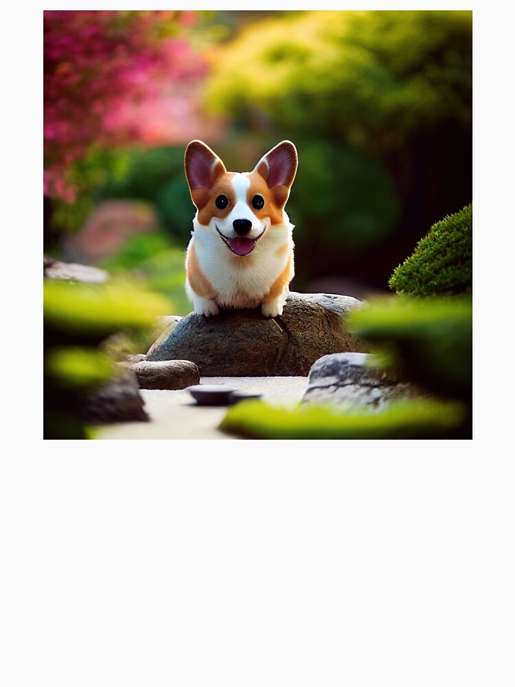 happa corgi sitting in a japanese garden by Aliveforfun