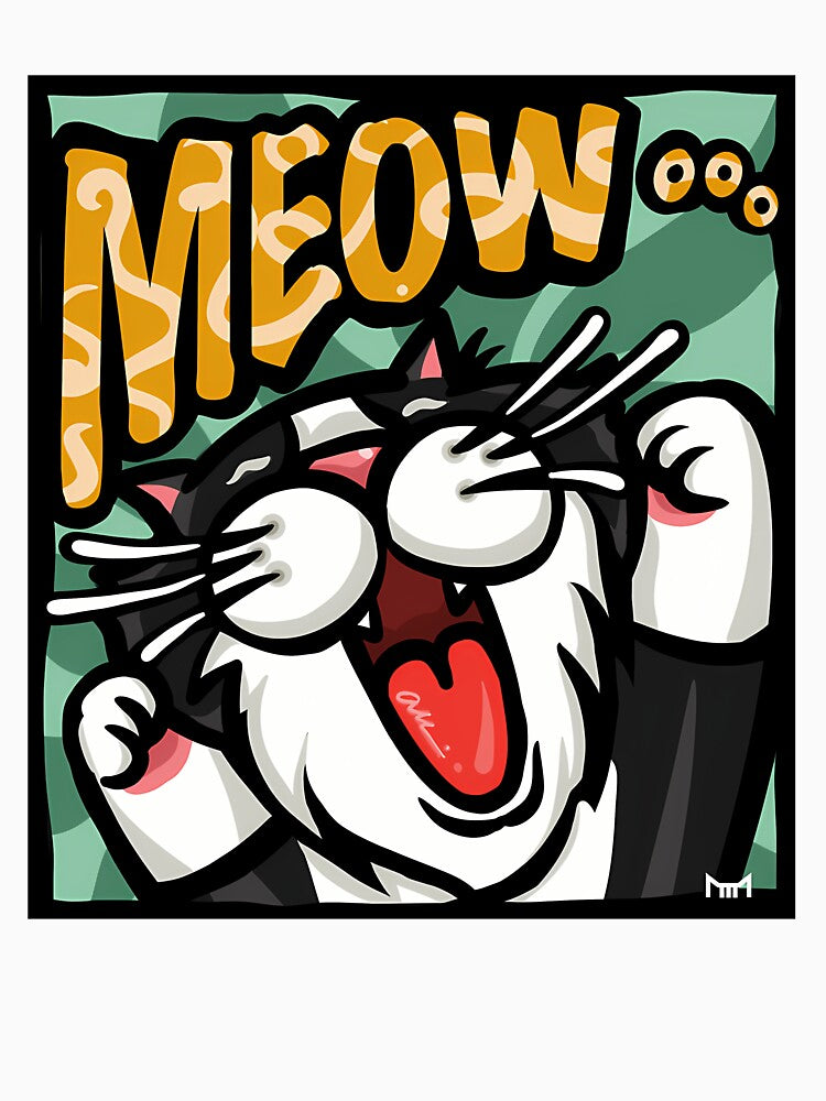 Energetic Meow Tuxedo Cat Comic Pop Art by Paidobento