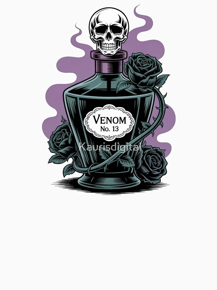 Poisonous Beauty Perfume – Dark Allure Antique Bottle with Roses & Crystal Skull by Kaurisdigital