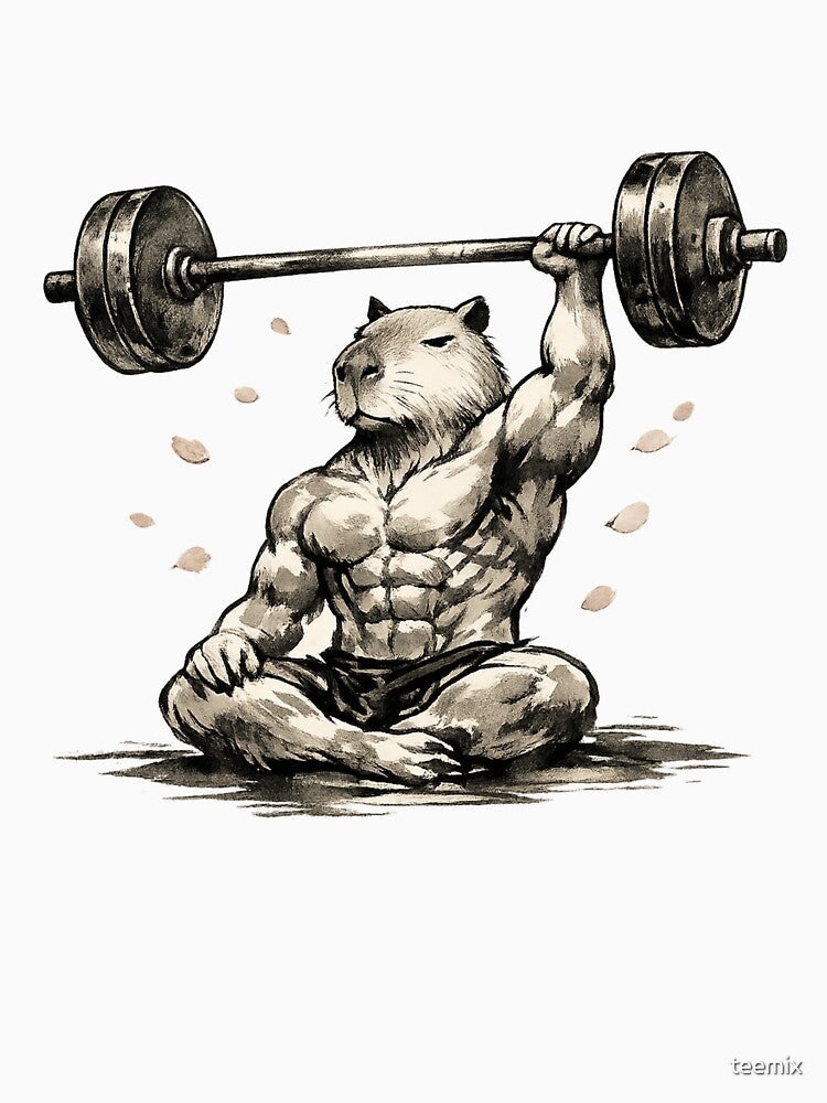 Zen Master Capybara Barbell Gym Fitness Meditation by teemix