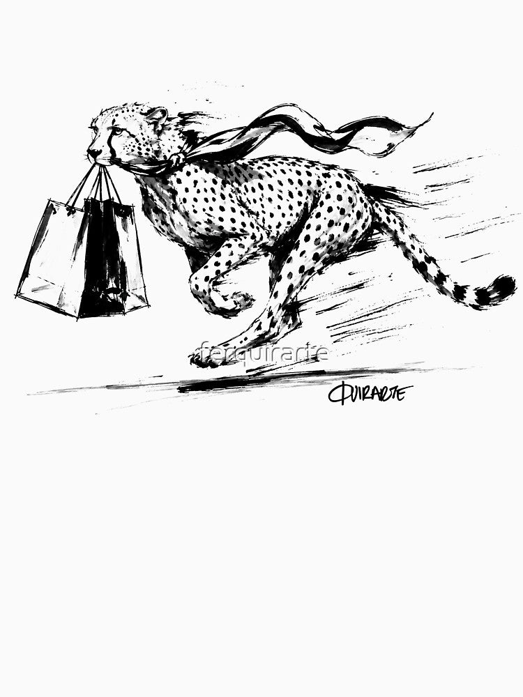 Fast Fashion Shopping Cheetah Ink Sketch by ferquirarte