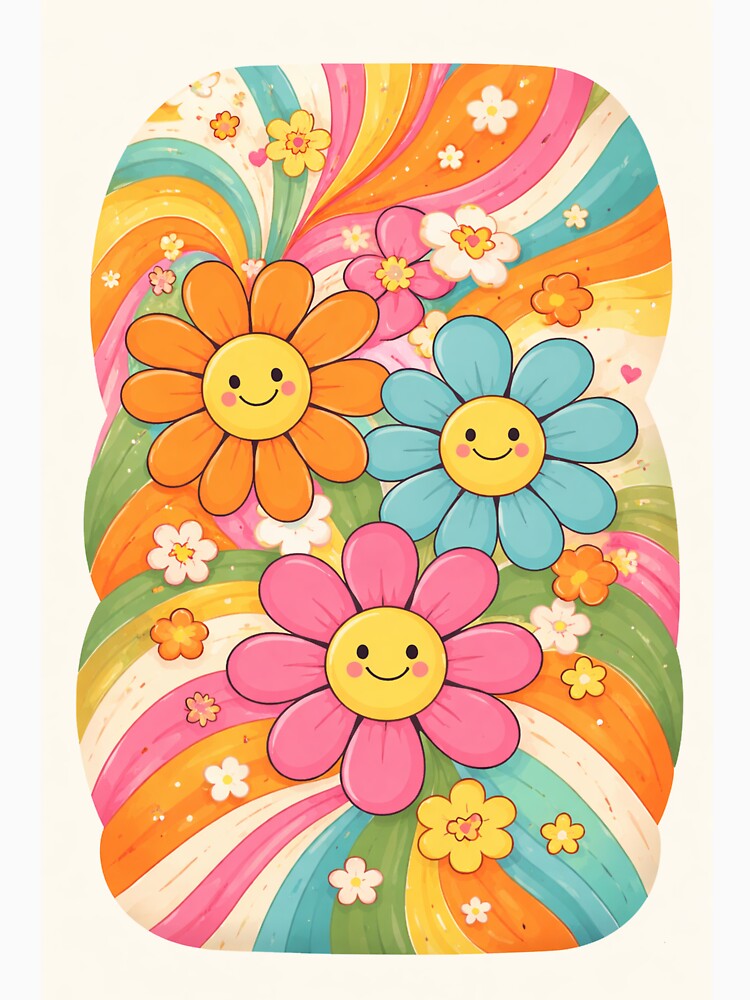 Retro Happy Flowers Pattern – Colorful 70s Groovy Aesthetic Phone Case by DrizzyV
