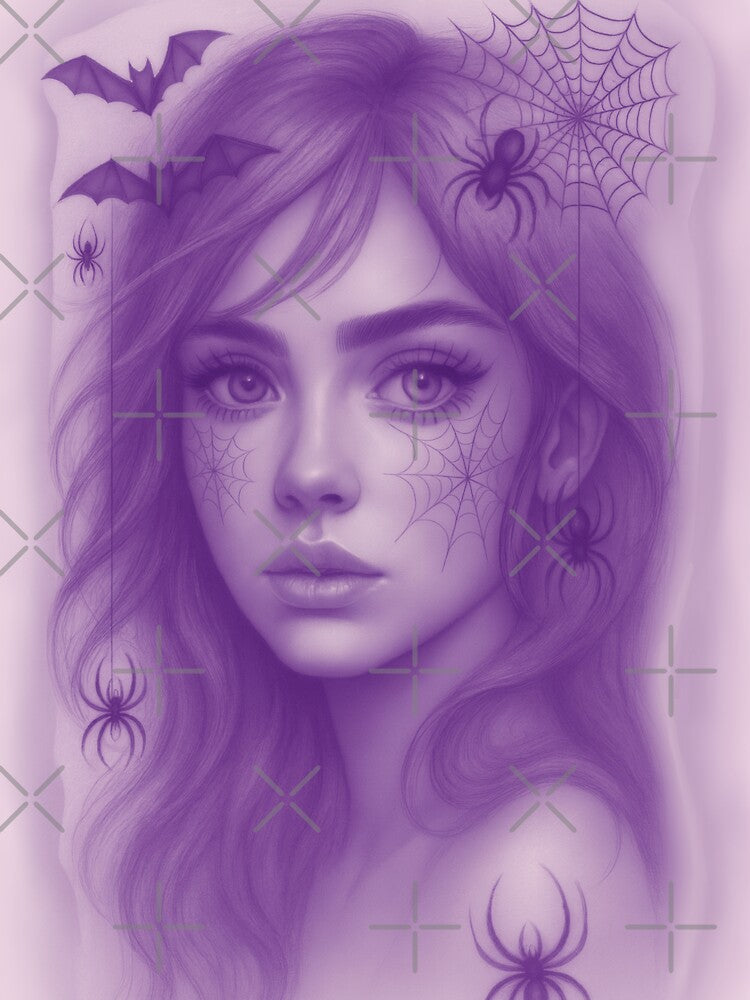Enchanted Webkeeper – Gothic Purple Spider & Bat Portrait by DzurDesigns