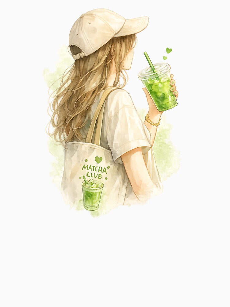 Iced Matcha Girl Watercolor Aesthetic by Peko-