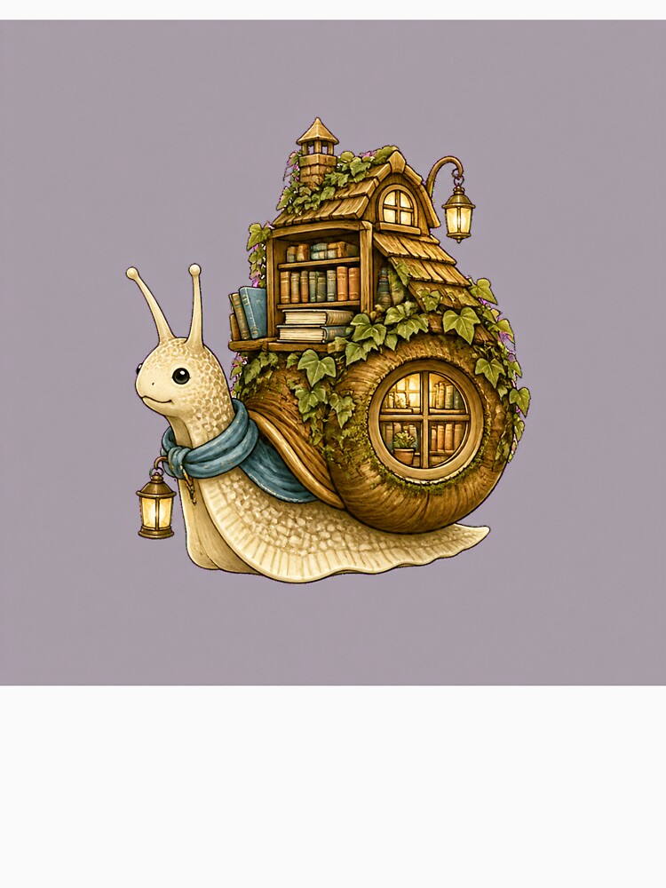 Cozy Bookish Snail Carrying a Tiny Library by Tender Oddities Studio