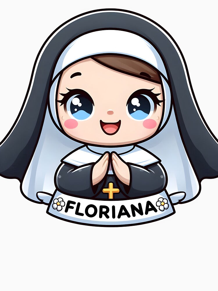 Cute Cartoon Nun "Floriana" with Praying Hands - Adorable Religious Art by The-T-In-Retro