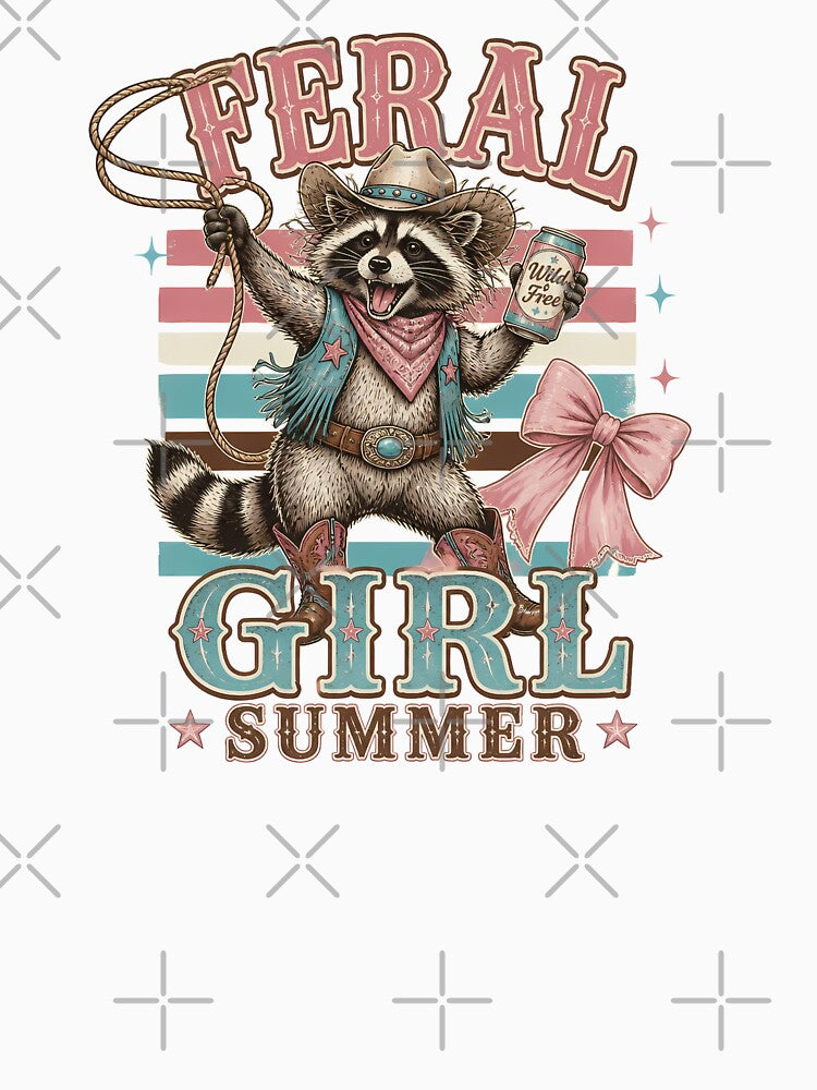 Feral Raccoon Western Cowboy Aesthetic, Funny Trash Panda Cowgirl Summer Art, Cute Retro Cowboy Raccoon Design by VectorJoy