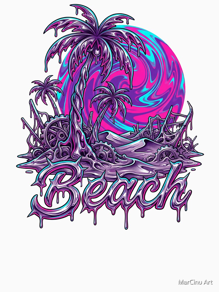 Melting Palm Tree Liquid Cyber Beach 2026 by MarCinu Art