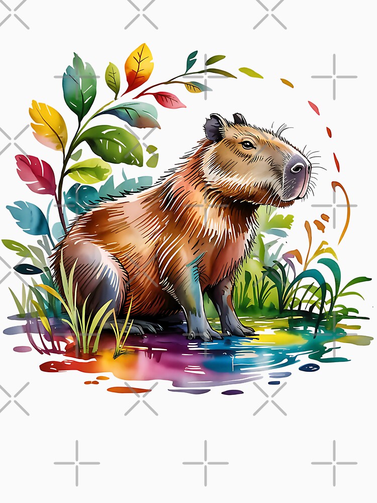 Cute watercolor vibrant rinbow capybara by Ann Miu Deluxe