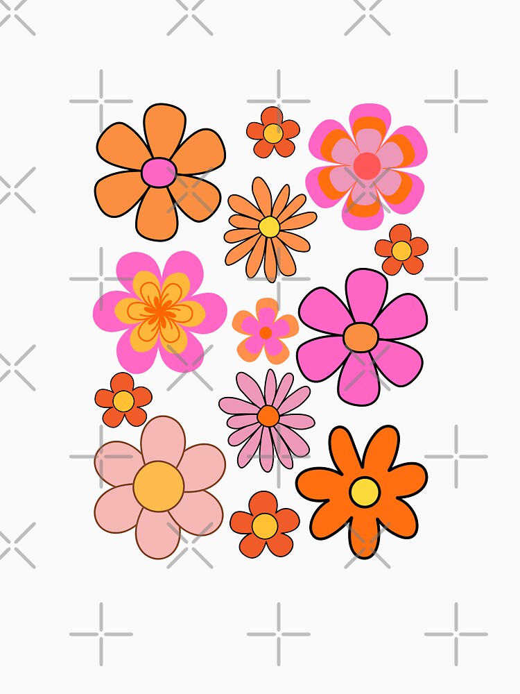 Orange, Pink , Retro Style Funky Floral Design by CreativeCanvas8