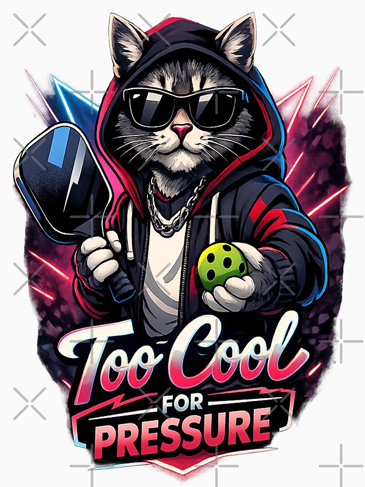 Too Cool For Pressure Cat Pickleball Neon Art by Xemora
