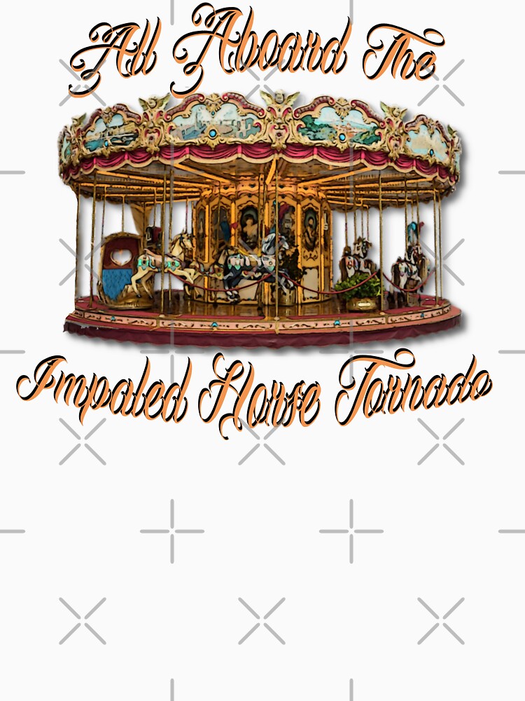 All Aboard The Impaled Horse Tornado Carousel Dark Humor Logo by IronicBGear