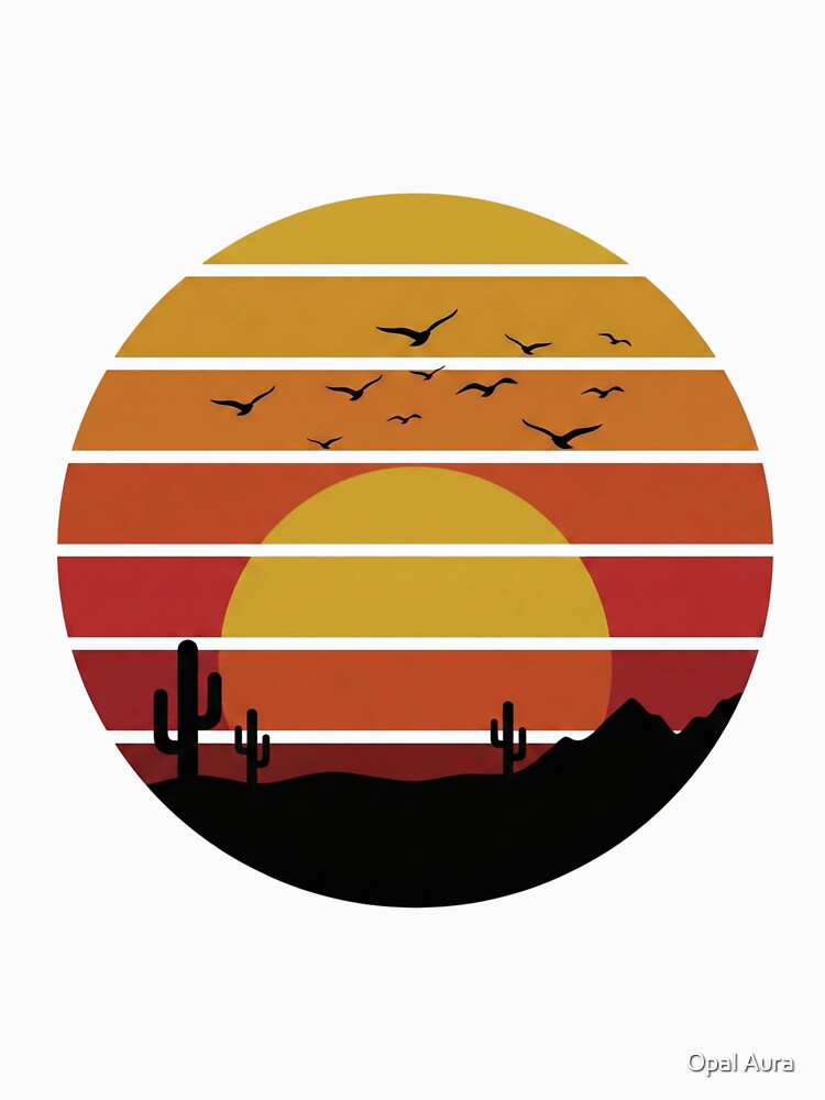 Retro Sunset Desert Cactus Landscape by Opal Aura
