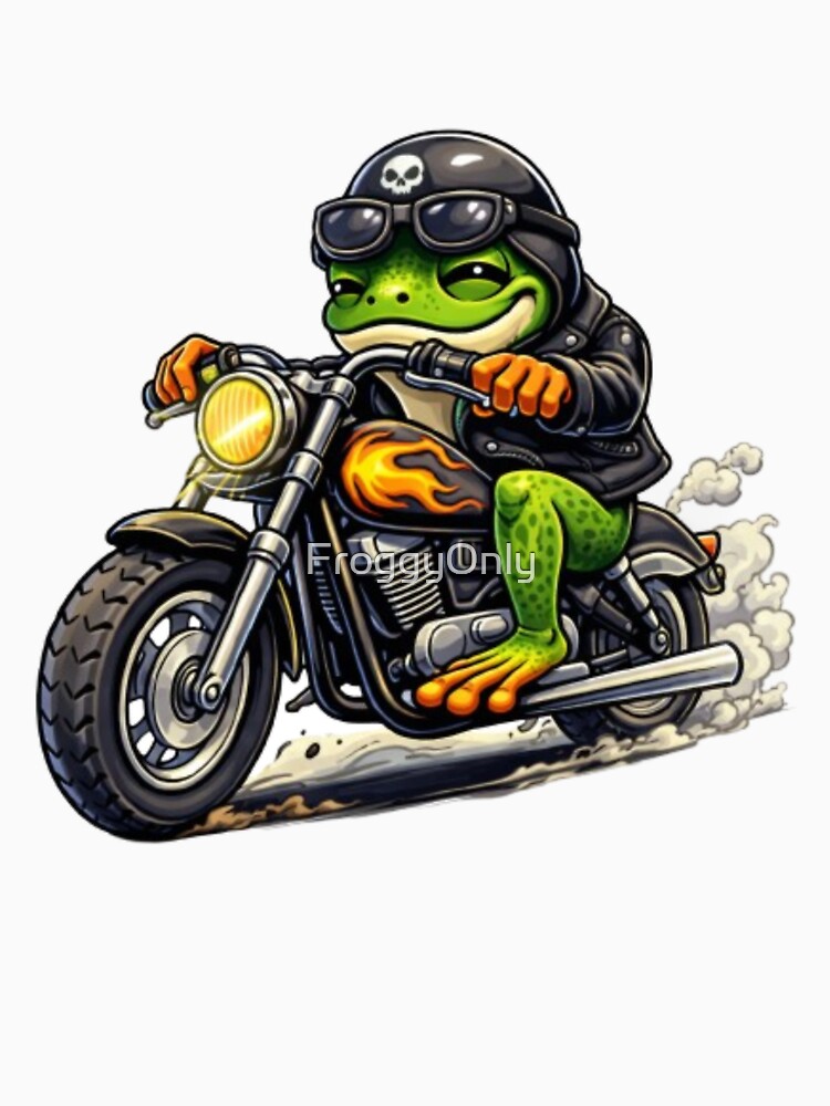 Frog on a vintage motorcycle in flames by FroggyOnly