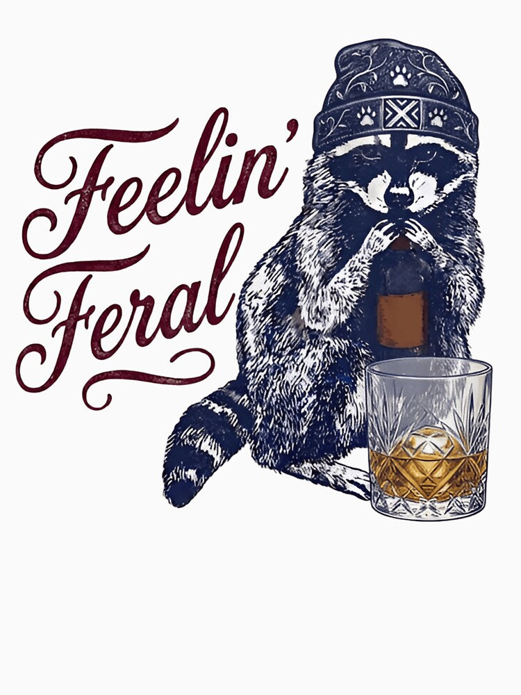 Feelin’ Feral Raccoon Meme Shirt – Funny Trash Panda Whiskey Vintage Tee by ZyxDes