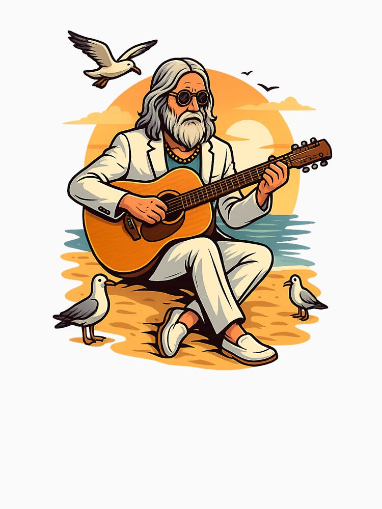 Elderly White Hippie Beach Guitarist – Chill Sunset Music Design by Lunaria Arts