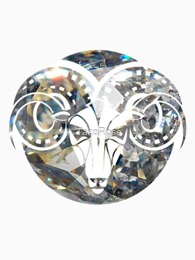 Aries Zodiac Symbol Silhouette Design With April Birthstone Diamond Background by TacoRose
