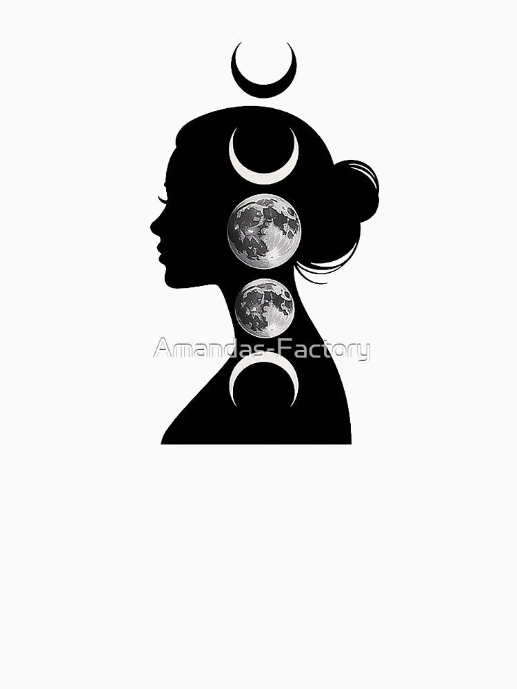 Moon Phases Woman Silhouette Minimal Mystic Art Design by Amanda's Factory