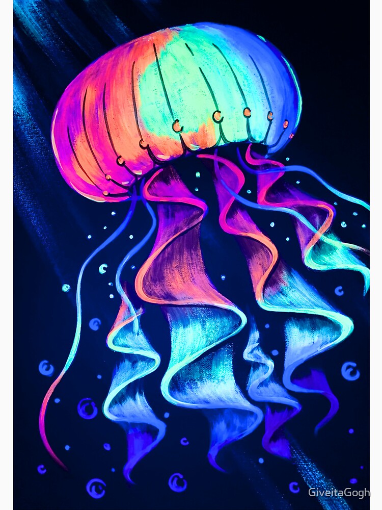 Glowing Jellyfish – Neon UV Ocean Art with Psychedelic Ribbons and Blacklight Glow by GiveitaGogh