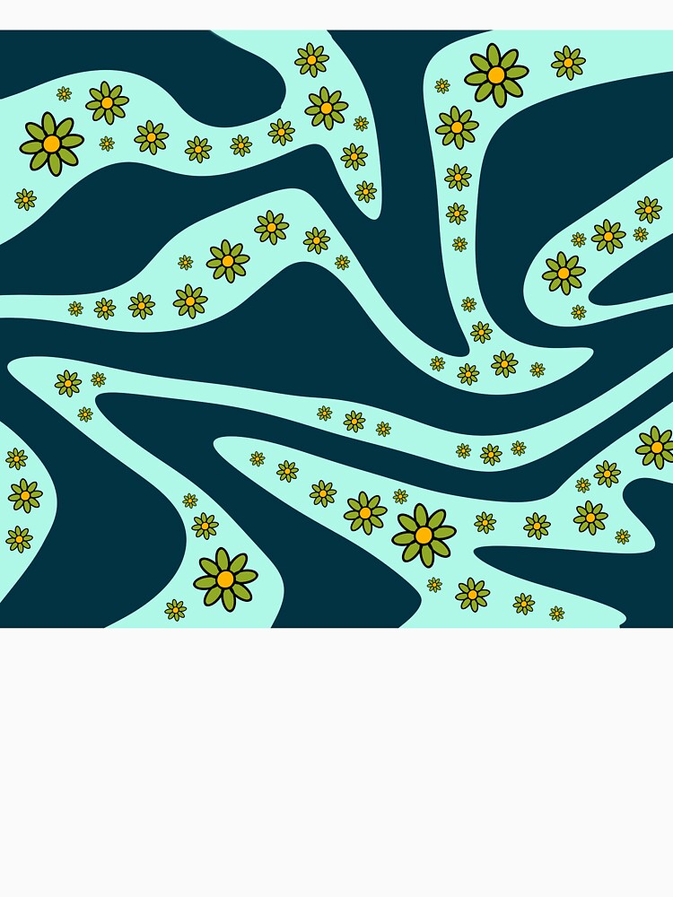 Daisy Floral Retro 60s 70s Teal Pattern by Skull Fern