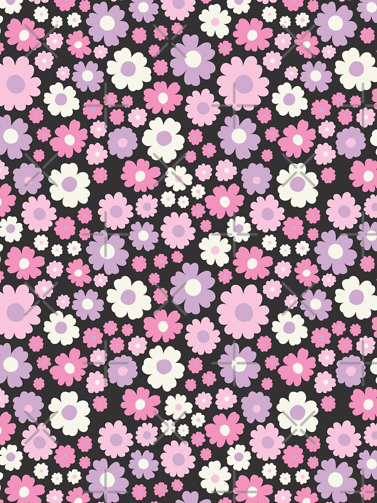 GROOVY RETRO FLOWER POWER GIRLY 70S AND 60S STYLE PINK AND BLACK by blomastudios