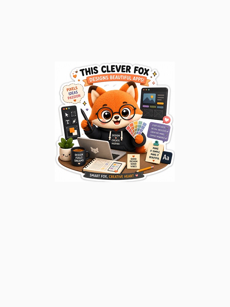 Smart Fox UI Designer Mascot Sticker | Cute Design Mascot Kawaii Plush` by Chinnibujji