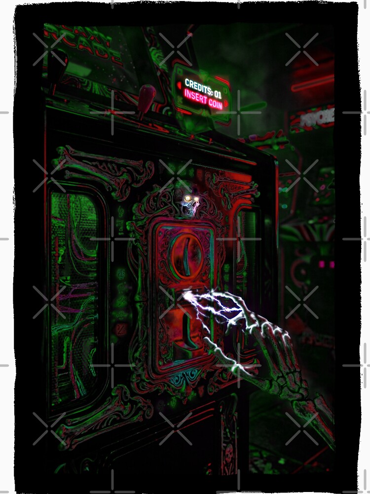 Arcade Overdose - Skeleton Gamer Retro Gaming Cyberpunk Neon by TOTO GUYANA