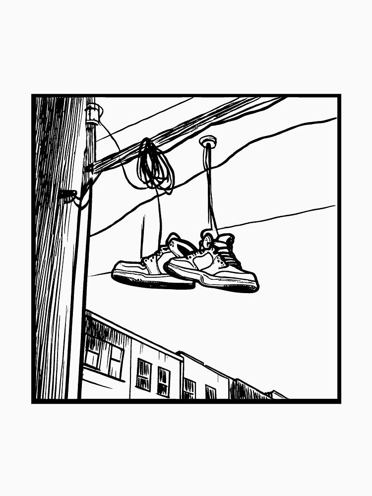Framed Hanged Shoes Line Drawing by GeoSketchWear
