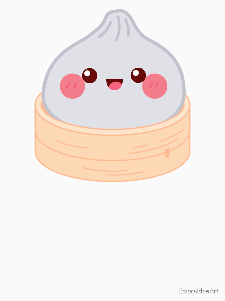 Kawaii Grey Squishy Dumpling in bamboo steamer basket by EmeraldeaArt