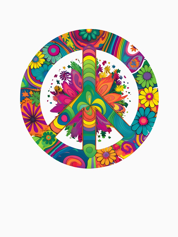 Peace Sign World Lovers Flowers Hippie Art Soul Retro Groovy by farhanhafeez