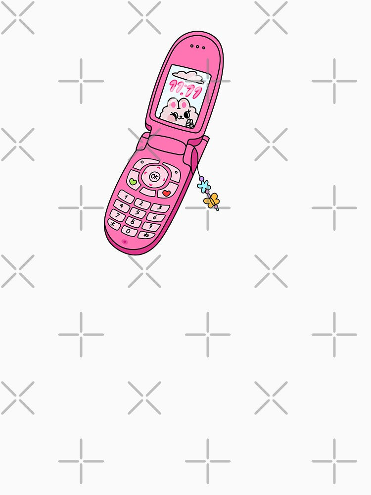 Pink Y2K Flip Phone Clipart - Retro Kawaii Cell Design by Margotikaj